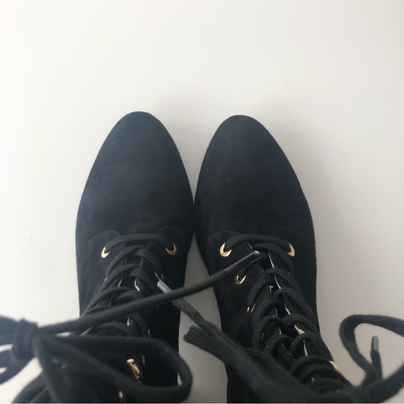 Stuart Weitzman Nichelle Black Suede Block-Heel Booties Lace-Up Size 8 Grommets - Picture 14 of 14